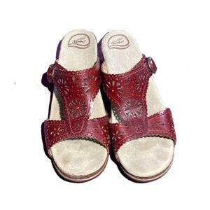 DANSKO Red Sapphire Leather Slip On Wedge Heel Sandals. Size 41 / US 10.5-11